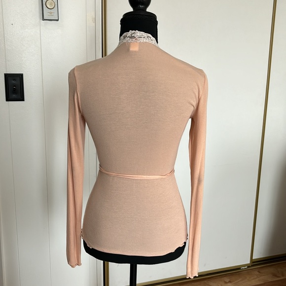 Vintage Moda Peach Wrap around Sweater with Lace - Picture 3 of 5